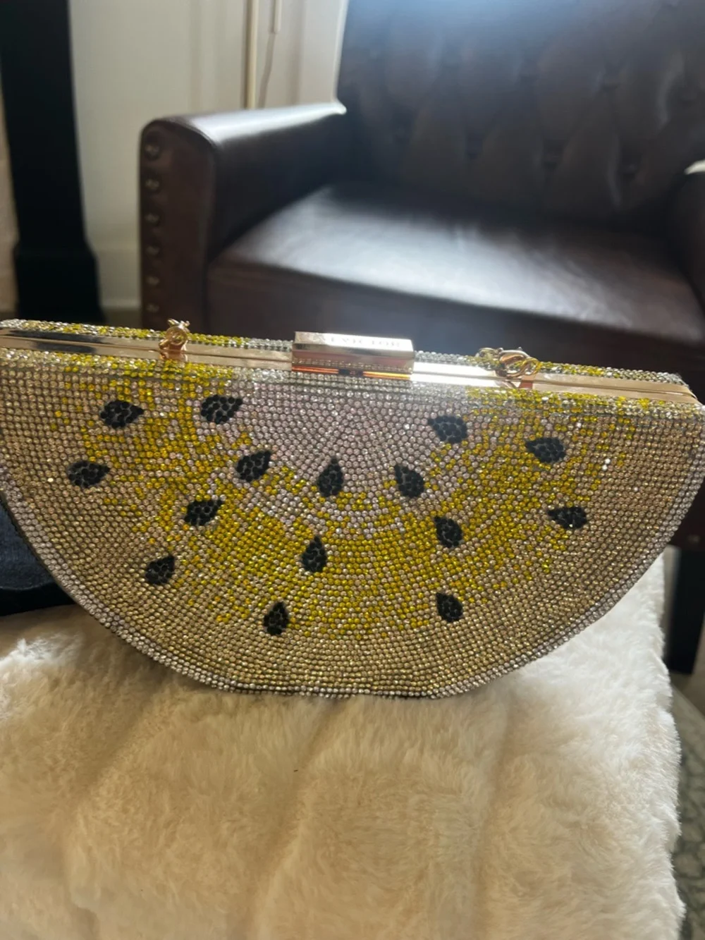 Yellow Crystal Beaded Fruit Design-Crossbody Bag/Clutch
